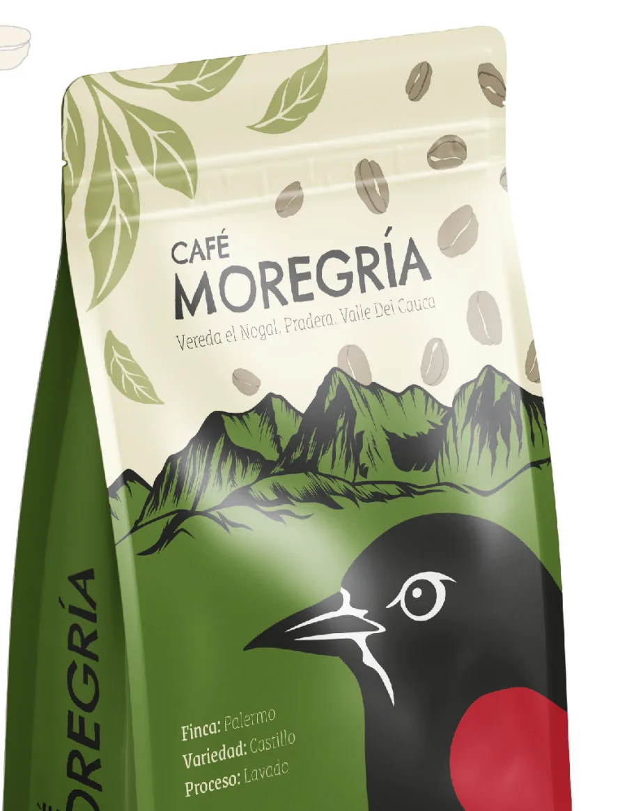 Empaque de Café Moregria, café de especialidad de origen de la Finca Palermo en Pradera